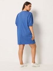 Yours Curve Blue Balloon Sleeve Dress - Image 3 of 5