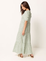 PixieGirl Petite Green Ditsy Short Sleeve Tiered Maxi Dress - Image 3 of 5