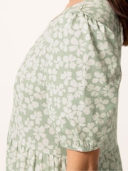 PixieGirl Petite Green Ditsy Short Sleeve Tiered Maxi Dress - Image 4 of 5