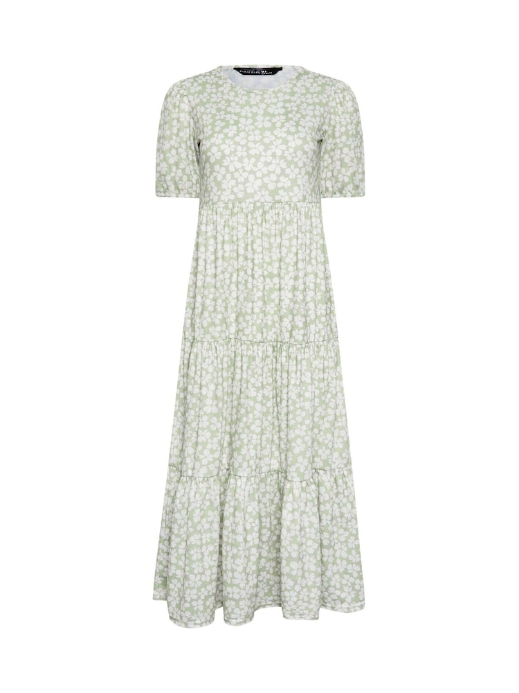 PixieGirl Petite Green Ditsy Short Sleeve Tiered Maxi Dress - Image 5 of 5