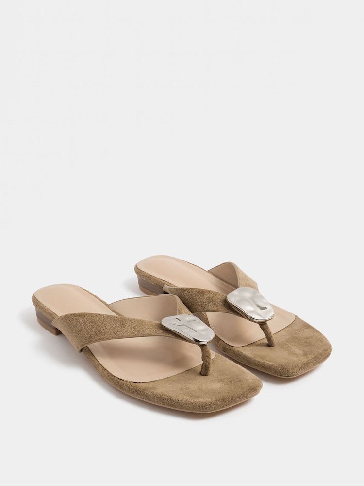 Long Tall Sally Natural Hammered Trim Sandals - Image 2 of 5 Long Tall Sally Natural Hammered Trim Sandals - Image 2 of 5