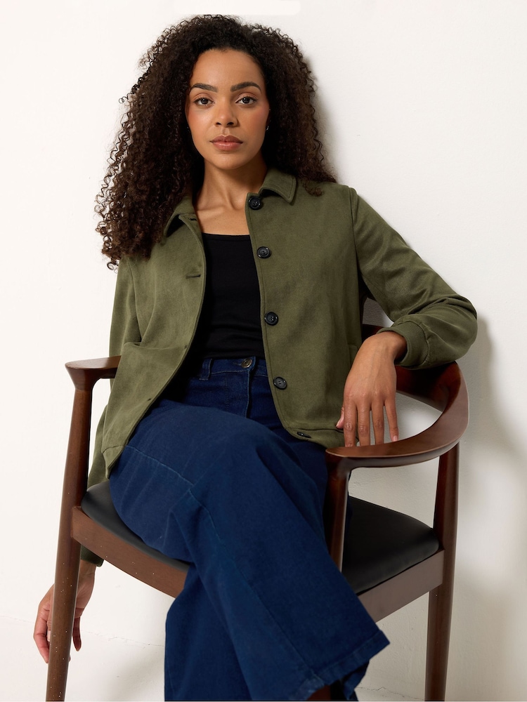 M&Co Green Button Up Faux Suede Jacket - Image 1 of 5 M&Co Green Button Up Faux Suede Jacket - Image 1 of 5