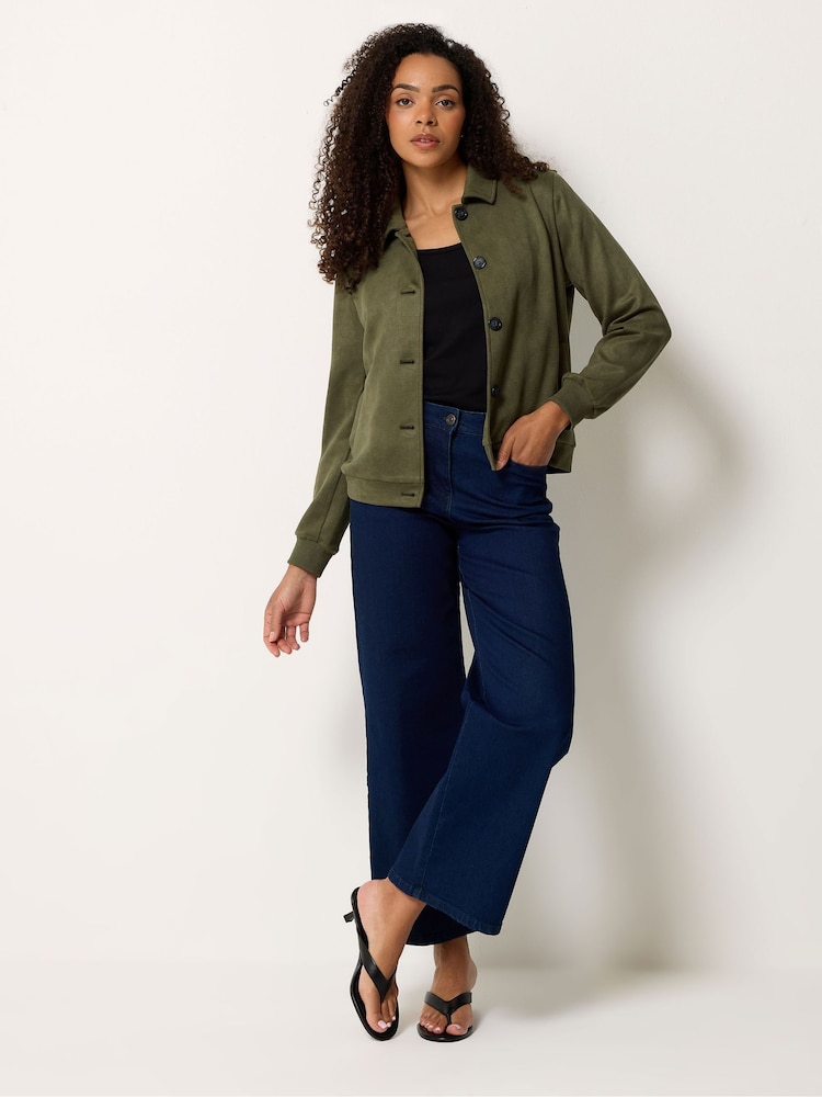 M&Co Green Button Up Faux Suede Jacket - Image 2 of 5 M&Co Green Button Up Faux Suede Jacket - Image 2 of 5