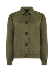 M&Co Green Button Up Faux Suede Jacket - Image 5 of 5
