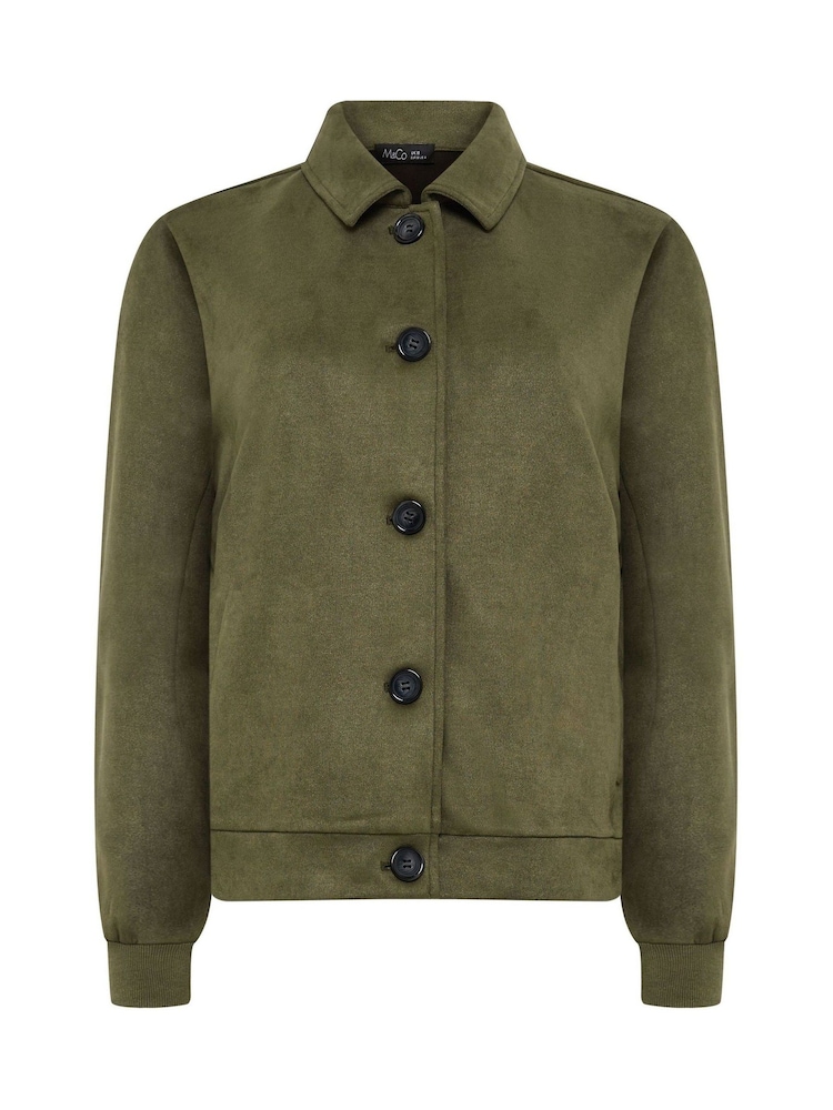 M&Co Green Button Up Faux Suede Jacket - Image 5 of 5 M&Co Green Button Up Faux Suede Jacket - Image 5 of 5