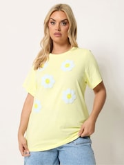 Yours Curve Yellow Appliqué Daisy T-Shirt - Image 1 of 4