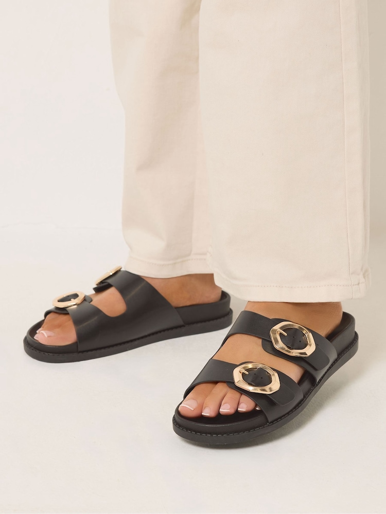 Yours Curve Extra-Wide Fit Brushed Buckle Mules - 圖片 1/5