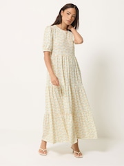 PixieGirl Petite Orange Ditsy Short Sleeve Tiered Maxi Dress - Image 1 of 5