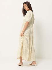 PixieGirl Petite Orange Ditsy Short Sleeve Tiered Maxi Dress - Image 2 of 5