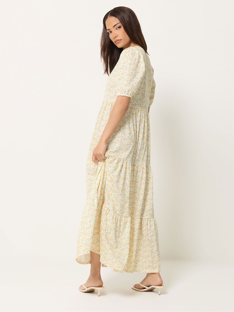 PixieGirl Petite Orange Ditsy Short Sleeve Tiered Maxi Dress - Image 2 of 5