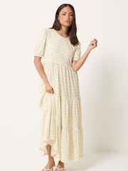 PixieGirl Petite Orange Ditsy Short Sleeve Tiered Maxi Dress - Image 3 of 5