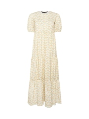 PixieGirl Petite Orange Ditsy Short Sleeve Tiered Maxi Dress - Image 5 of 5