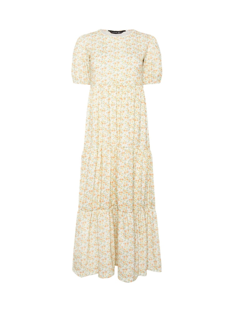 PixieGirl Petite Orange Ditsy Short Sleeve Tiered Maxi Dress - Image 5 of 5