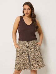 Yours Curve Brown Jersey Shorts - Image 1 of 5