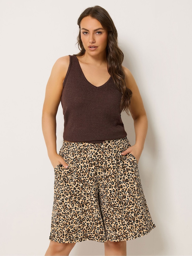 Yours Curve Brown Jersey Shorts - Image 1 of 5