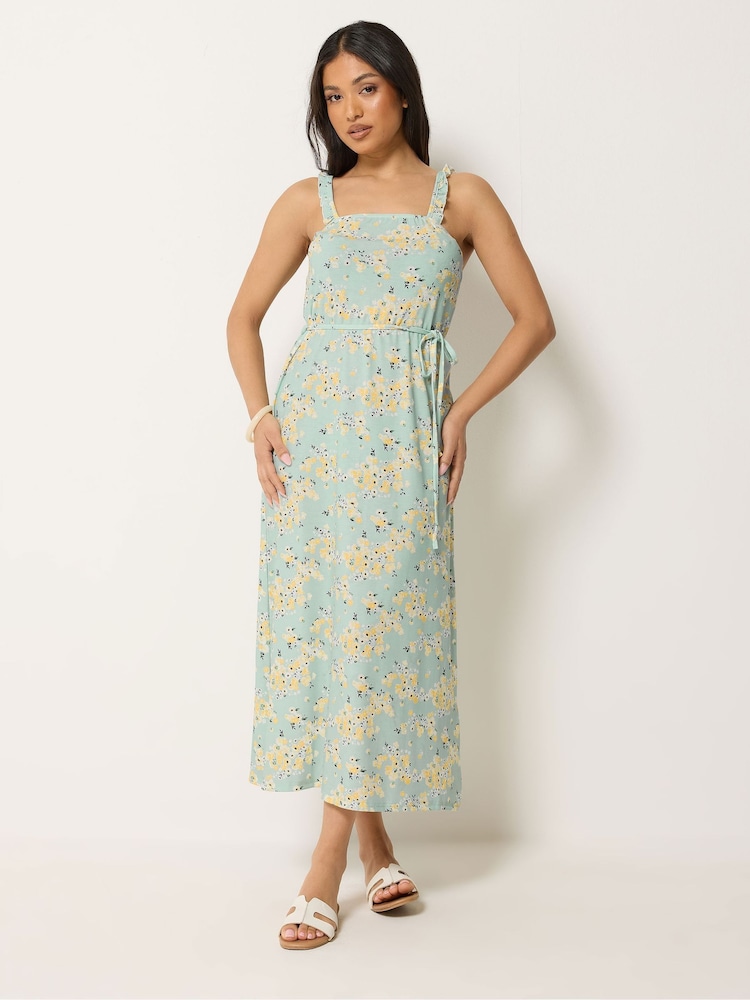 PixieGirl Petite Green Ditsy Ruched Strap Maxi Dress - Image 1 of 5 PixieGirl Petite Green Ditsy Ruched Strap Maxi Dress - Image 1 of 5