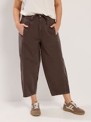 Yours Curve Brown Barrel Leg Cropped Trousers - Image 1 of 5
