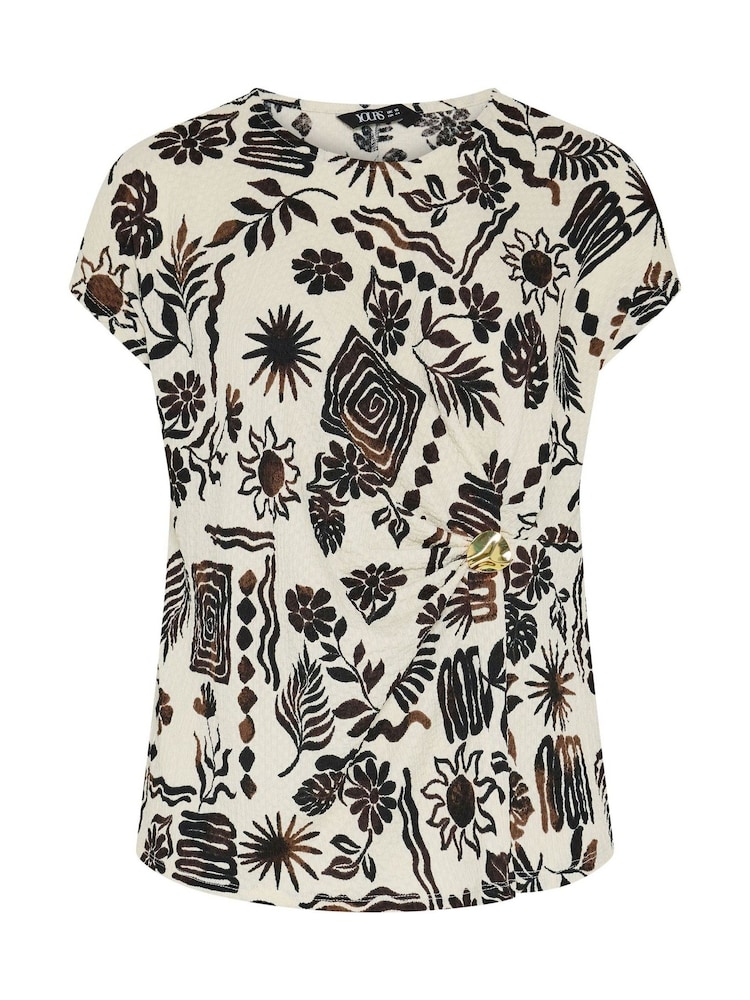 Yours Curve Brown All Over Print Grown On Trim Twist Top - Image 2 of 2 Yours Curve Brown All Over Print Grown On Trim Twist Top - Image 2 of 2