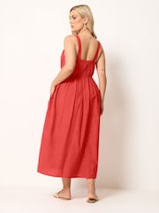 Yours Curve Red Linen Blend Milkmaid Dress - Image 3 of 5