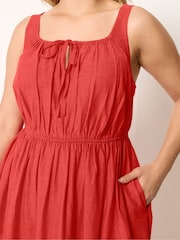 Yours Curve Red Linen Blend Milkmaid Dress - Image 4 of 5