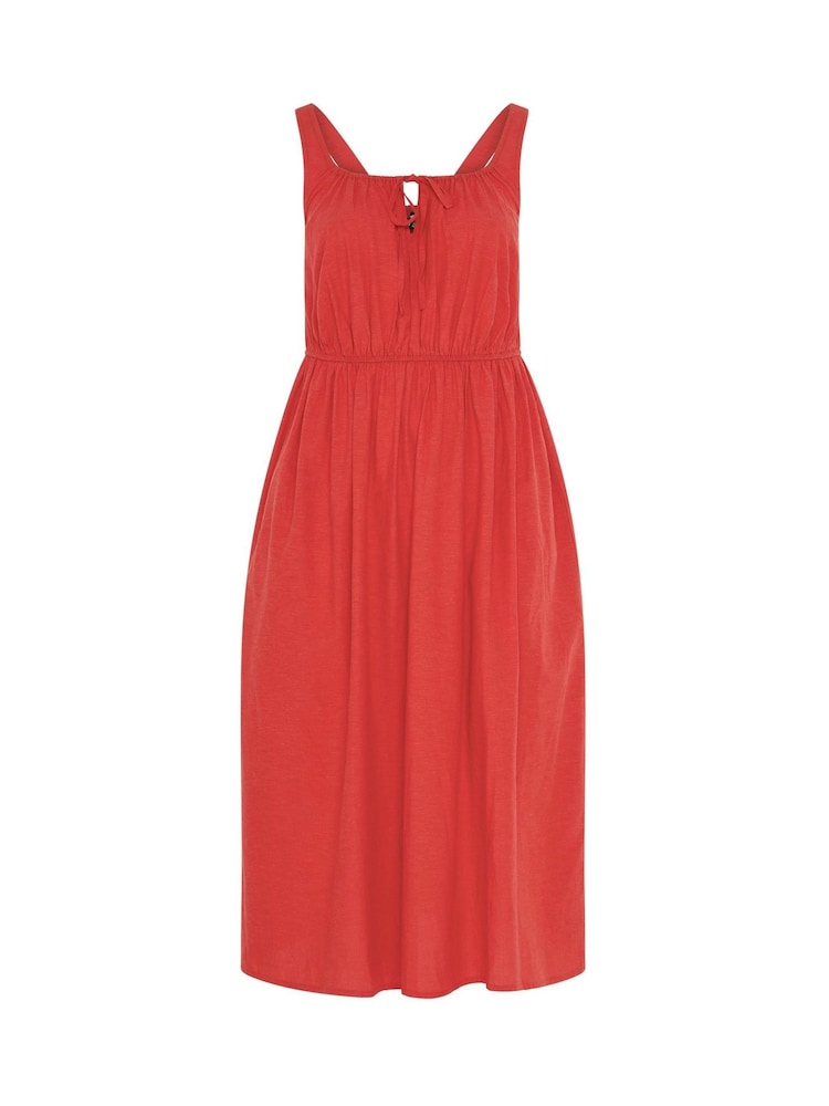 Yours Curve Red Linen Blend Milkmaid Dress - Image 5 of 5