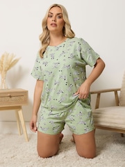 Yours Curve Green Dalmatians Short Sleeve Pyjamas Set - Image 1 of 5