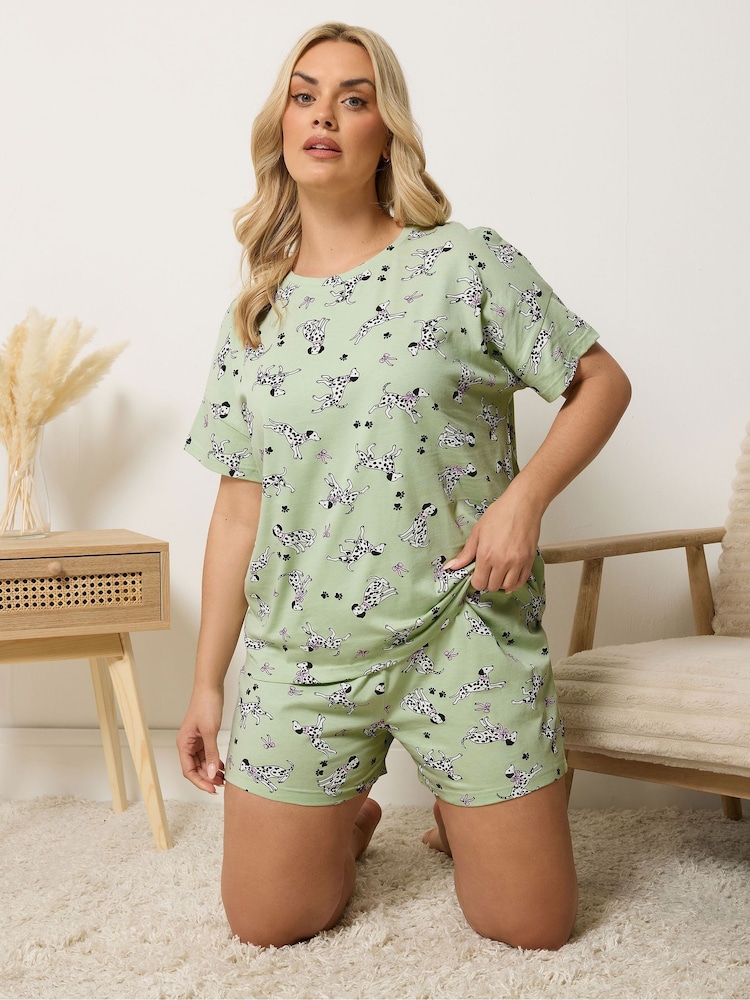 Yours Curve Green Dalmatians Short Sleeve Pyjamas Set - Image 1 of 5