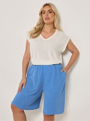 Yours Curve Blue Jersey Shorts - Image 1 of 5