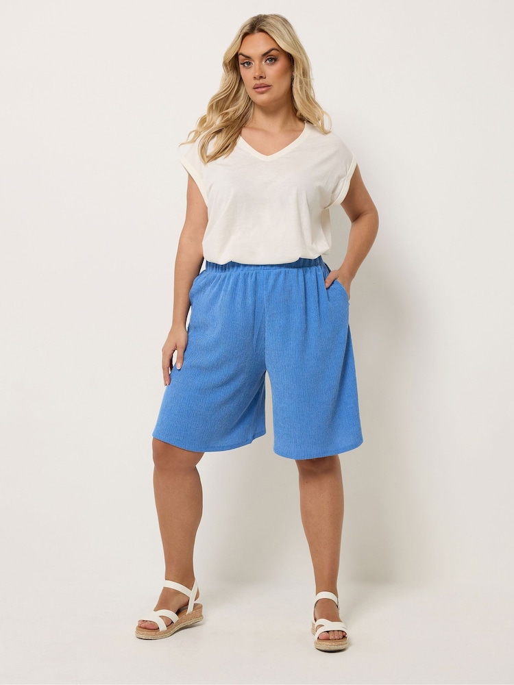 Yours Curve Blue Jersey Shorts - Image 2 of 5 Yours Curve Blue Jersey Shorts - Image 2 of 5