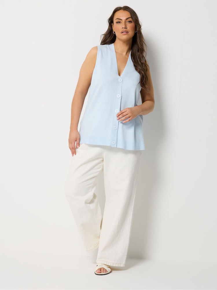 Yours Curve Blue Knitted Waistcoat - Image 2 of 5