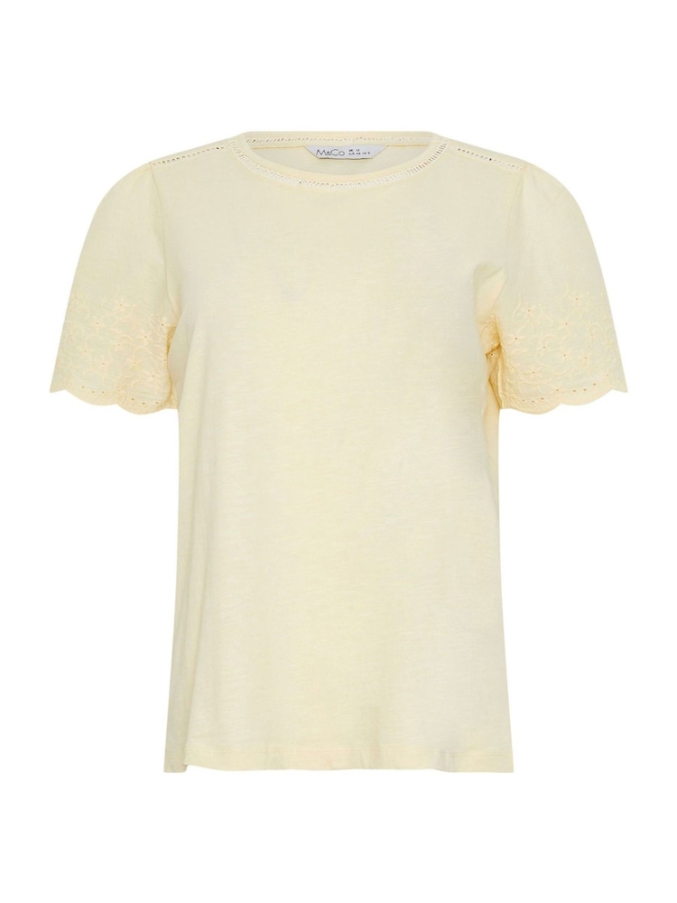 M&Co Yellow Embroidered Sleeve T-Shirt - Image 5 of 5
