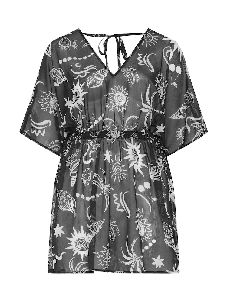 Yours Curve Black Palm Tree Print Kaftan - Image 5 of 5 Yours Curve Black Palm Tree Print Kaftan - Image 5 of 5