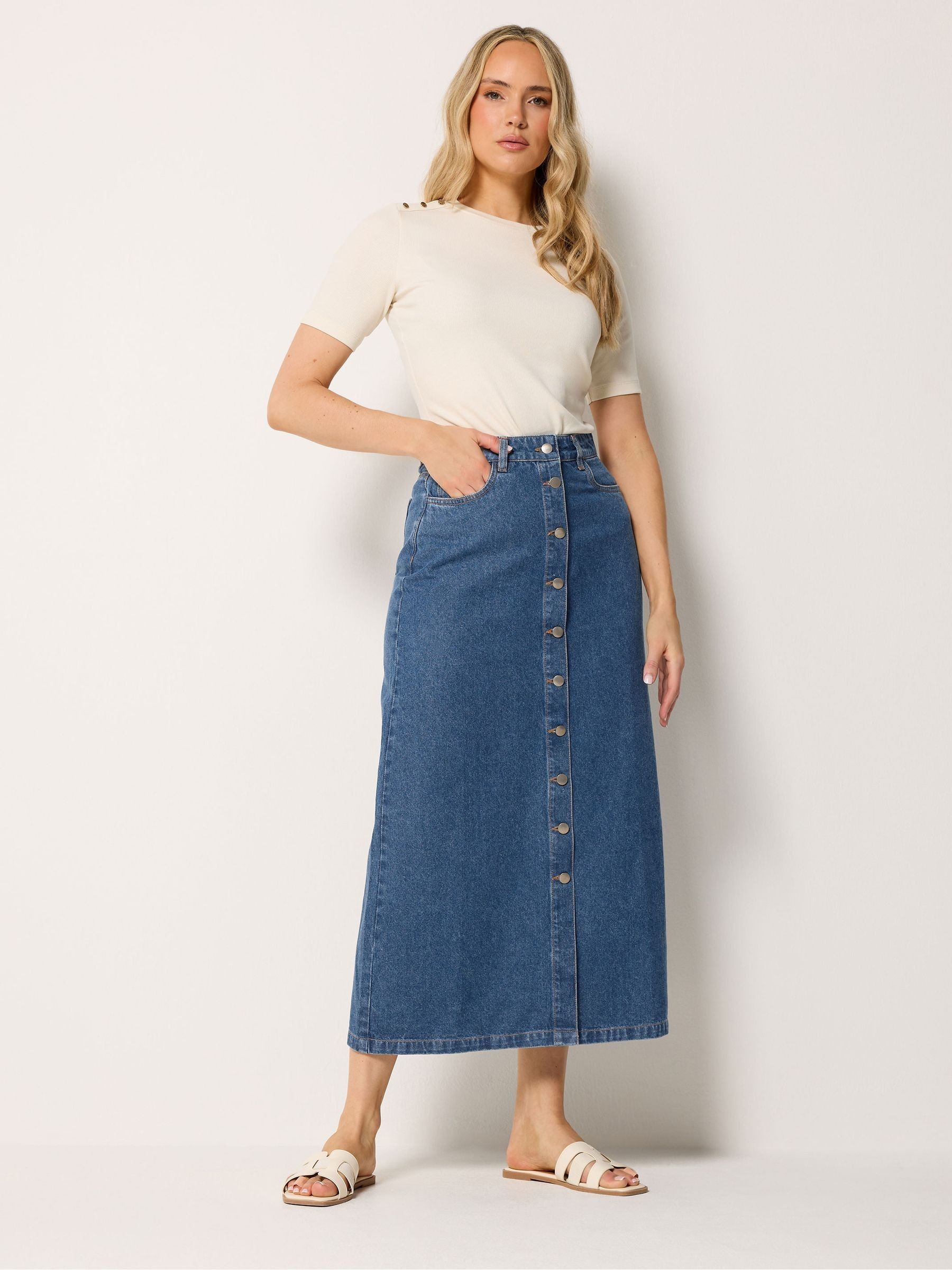 Buy Long Tall Sally Blue Button Denim Maxi Skirt from Next USA