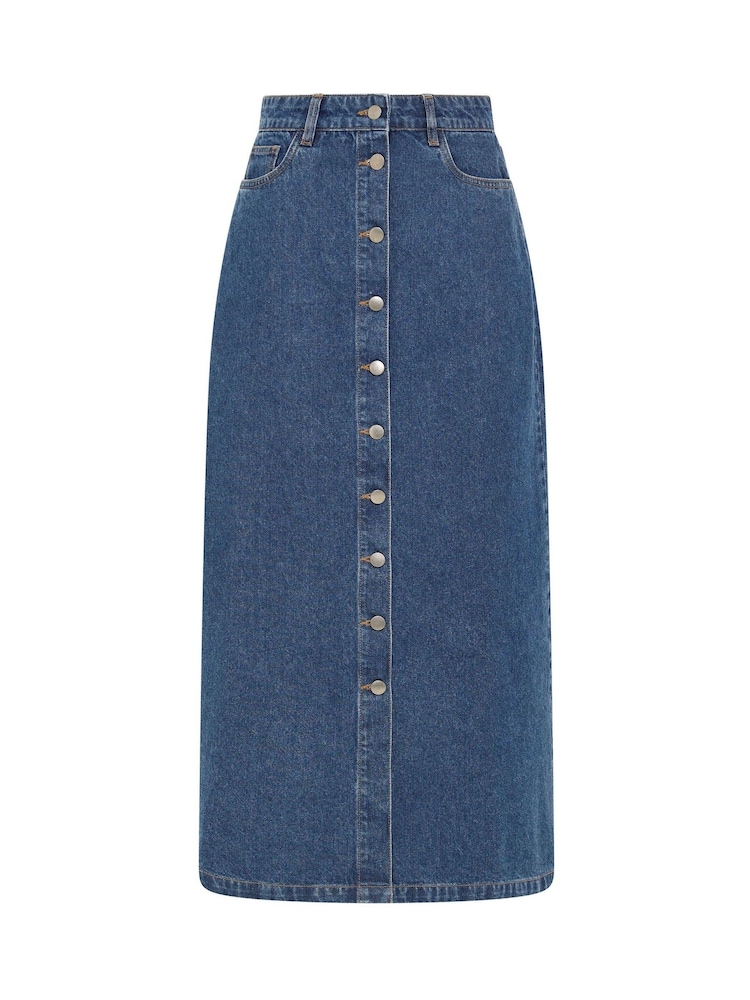 Long Tall Sally Blue Button Denim Maxi Skirt - Image 6 of 6 Long Tall Sally Blue Button Denim Maxi Skirt - Image 6 of 6
