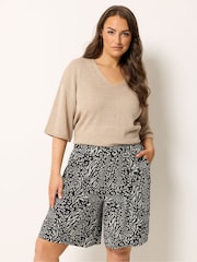 Yours Curve Black Animal Print Jersey Shorts - Image 1 of 5