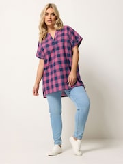 Yours Curve Pink Checked Pleated Top - Image 2 of 5