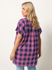 Yours Curve Pink Checked Pleated Top - Image 3 of 5