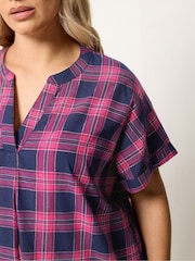 Yours Curve Pink Checked Pleated Top - Image 4 of 5