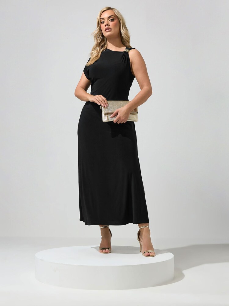 Yours Curve Black London Buckle Shoulder Dress - Image 2 of 5