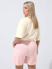 Yours Curve Pink Limited Gingham Jersey Shorts - Image 2 of 5