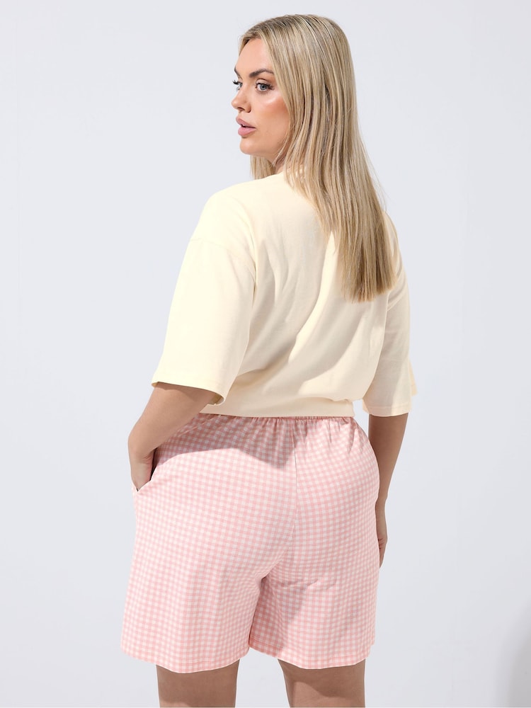 Yours Curve Pink Limited Gingham Jersey Shorts - Image 2 of 5