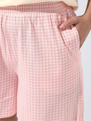 Yours Curve Pink Limited Gingham Jersey Shorts - Image 4 of 5