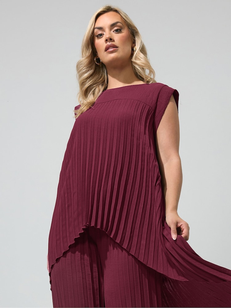 Yours Curve Purple London Pleated High Low Top - Image 1 of 5