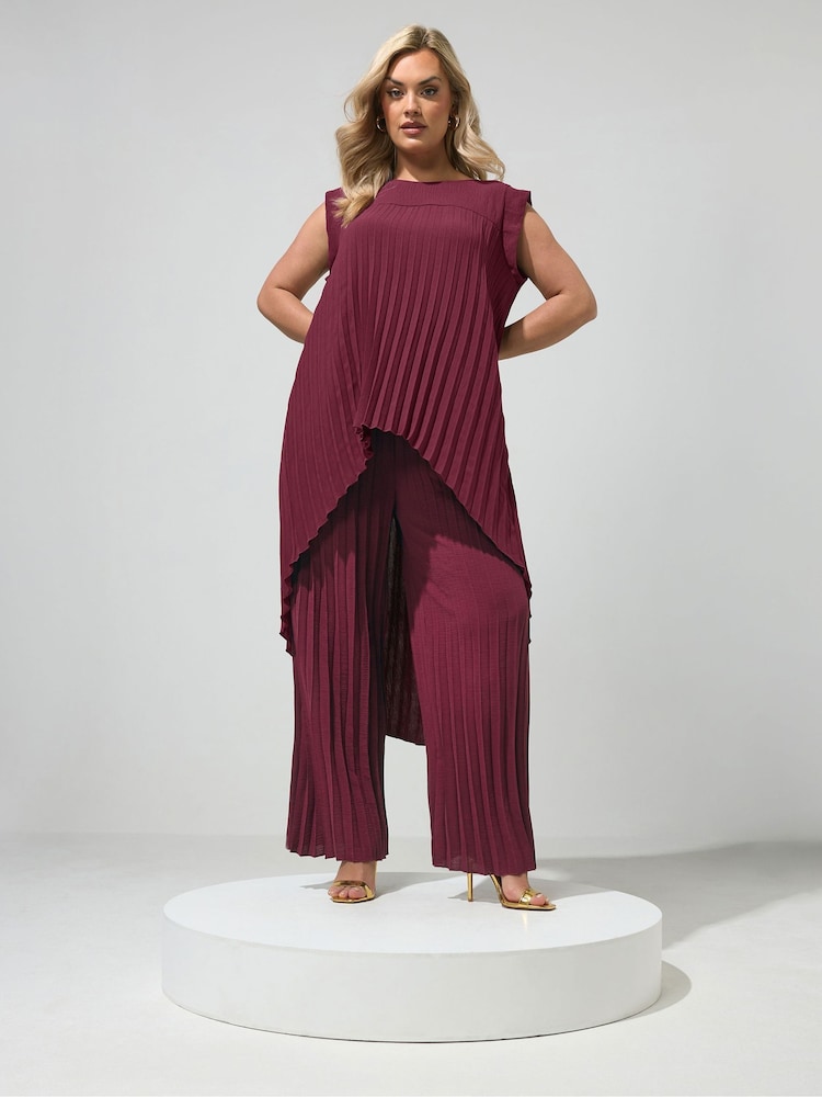 Yours Curve Purple London Pleated High Low Top - Image 2 of 5