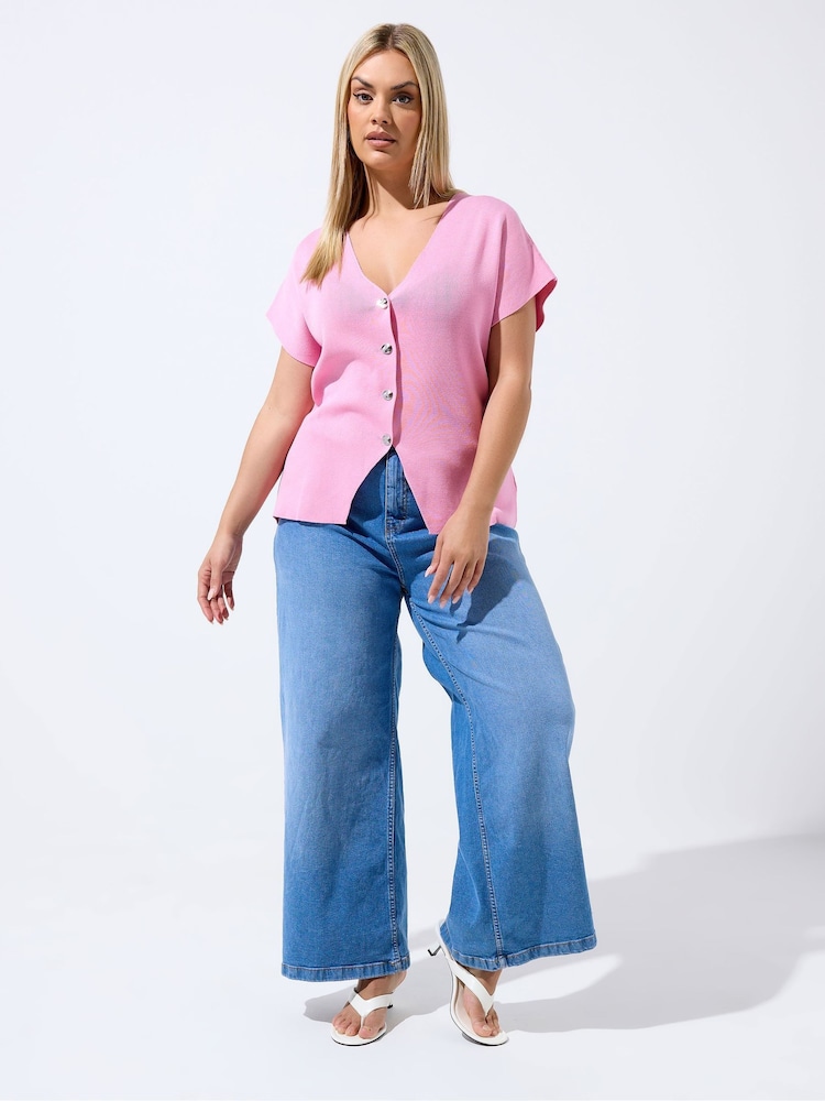 粉色 - Yours Curve Limited Double Button Knitted Top - 圖片 2/5