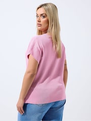 粉色 - Yours Curve Limited Double Button Knitted Top - 圖片 3/5