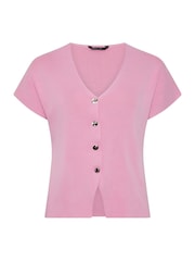 粉色 - Yours Curve Limited Double Button Knitted Top - 圖片 5/5