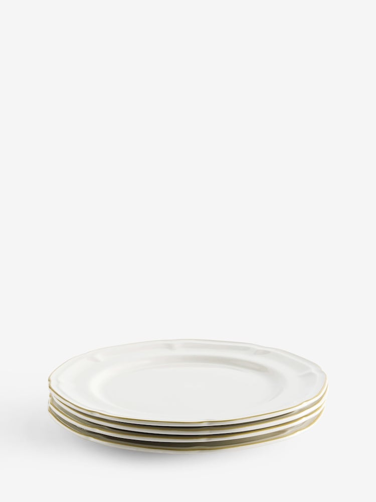 Laura Ashley Set of 4 White and Soft Gold Dinner Plate - Image 5 of 5