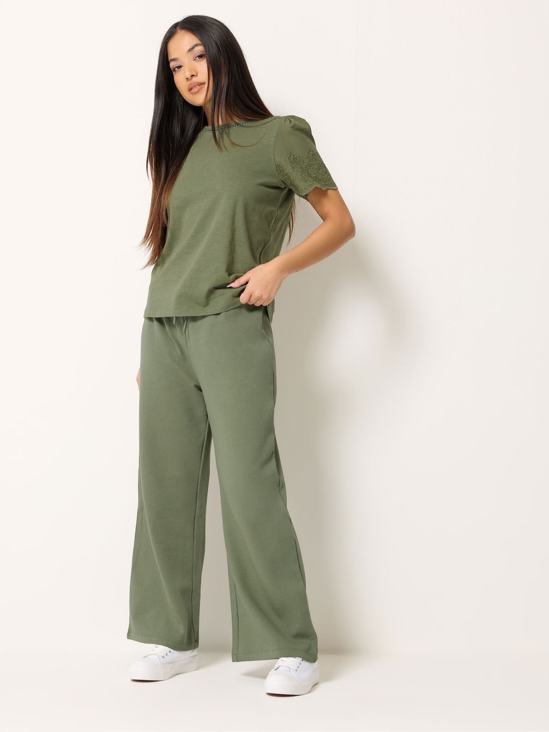 M & Co Women's Green Wide Leg Joggers