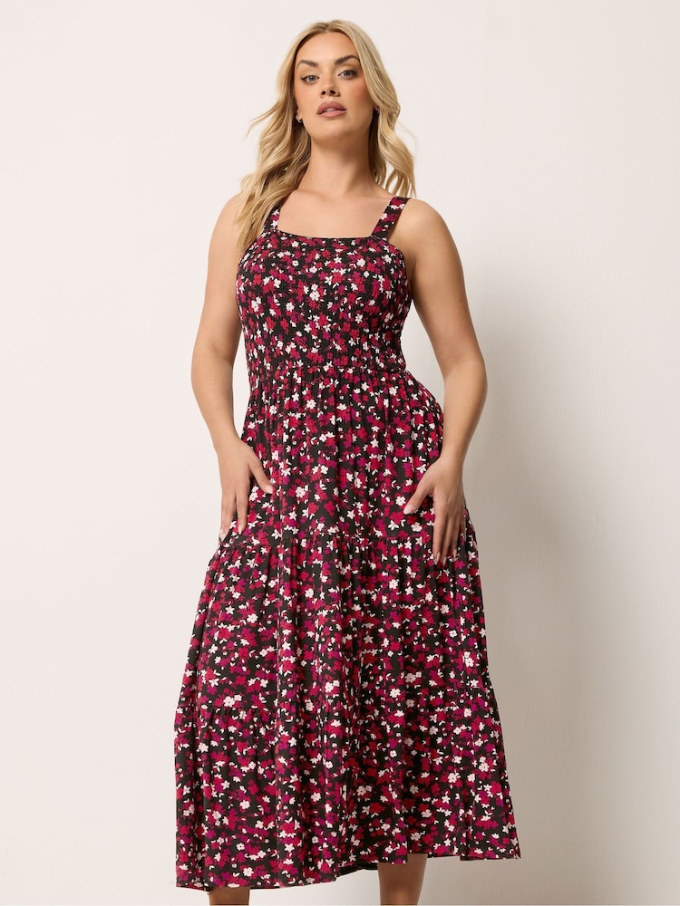 Rojo - Yours Curve Shirred Midaxi Dress - Imagen 1 de 5